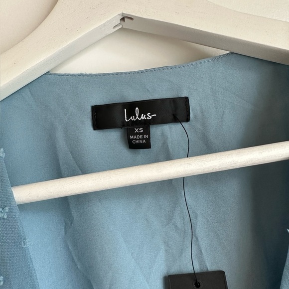 Lulus Cute Blue Swiss Dot Flutter Sleeve Wrap Dress - Picture 5 of 10